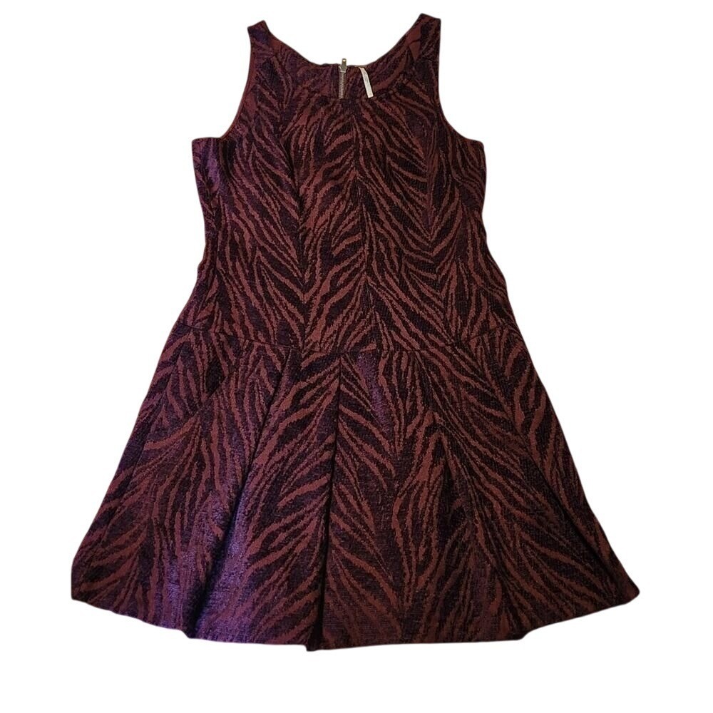 Free People Dress Maroon Brown Animal‎ Print Sleeveless Fit & Flare Mini Sz 4